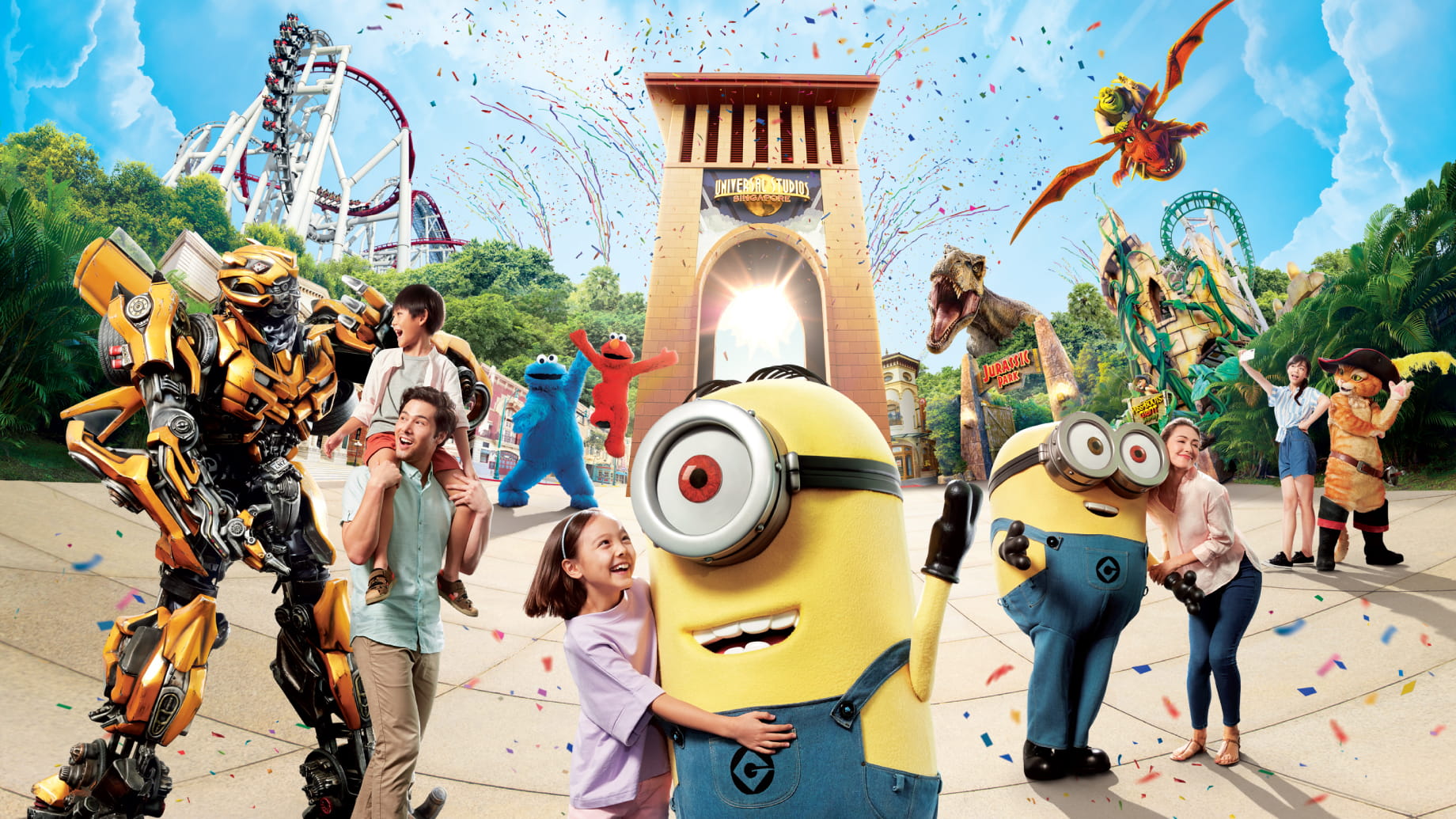 Universal Studios Singapore promotional scene with Minions and park attractions